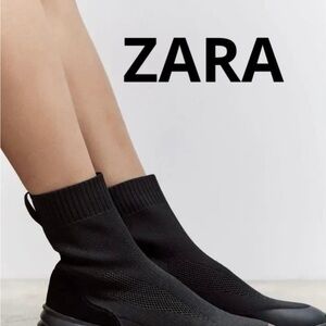 Zara Women's Sleek Black Knit Sneakers